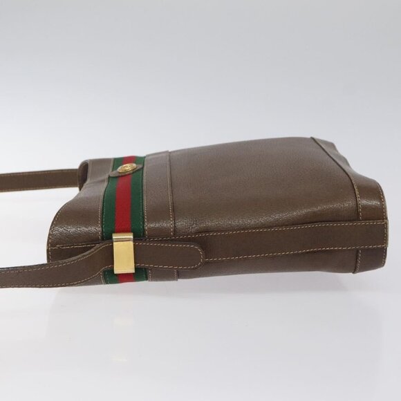 GUCCI Web Sherry Line Shoulder Bag Leather Brown Gold 001 01/13 0938 Auth 118015 - Picture 4 of 16